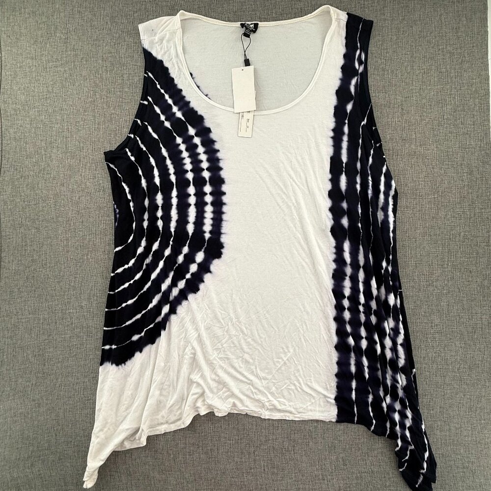NEW Cable & Gauge Asymmetrical Tunic Top Scoop Neck 2X Tie Dye Navy & White